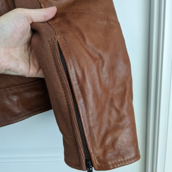 Real Fox Fur Trim Quilted Leather Biker Jacket - Picture 9 of 11